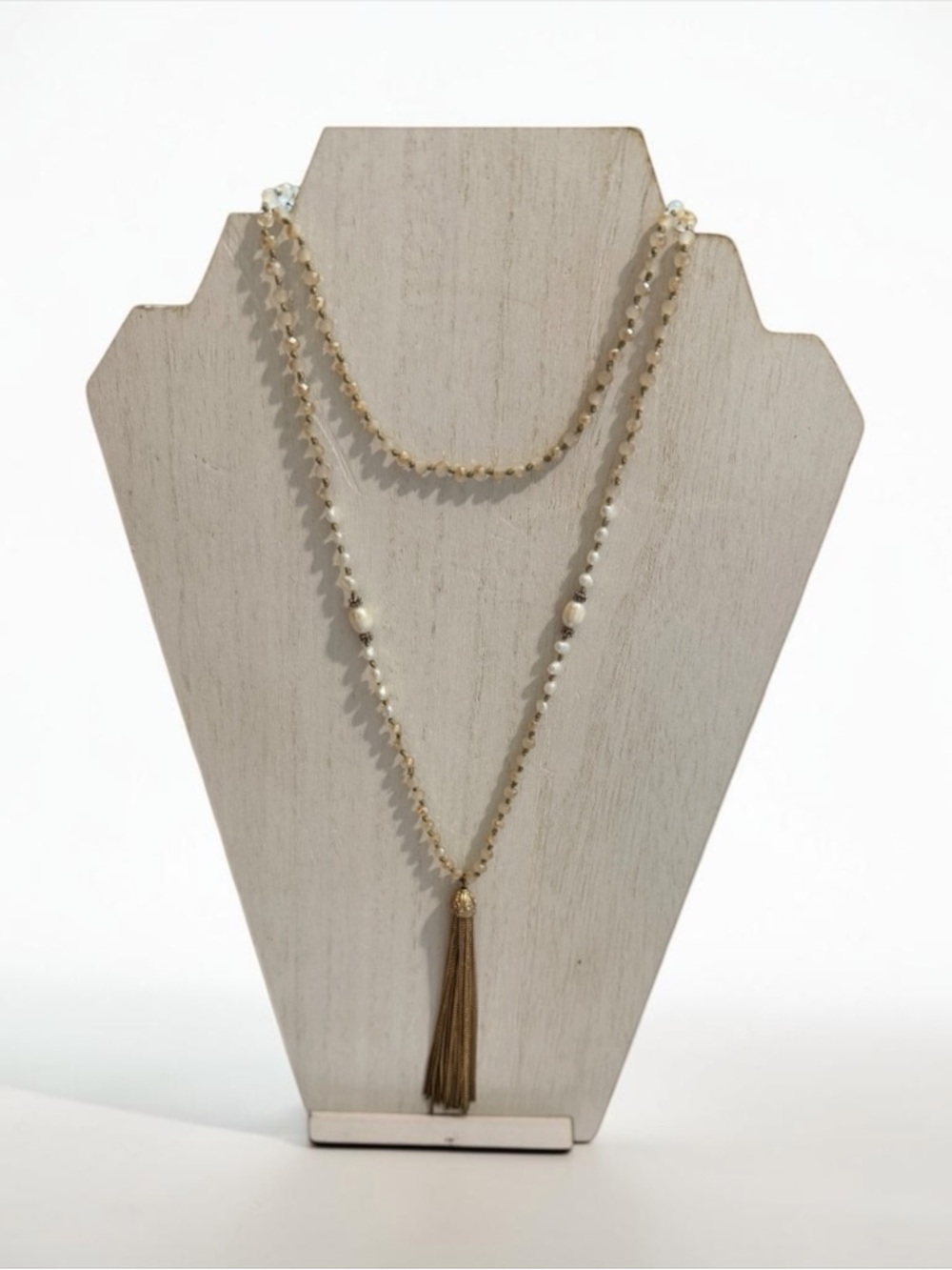 Long Freshwater Pearl & Crystal Mala-Style Tassel Necklace